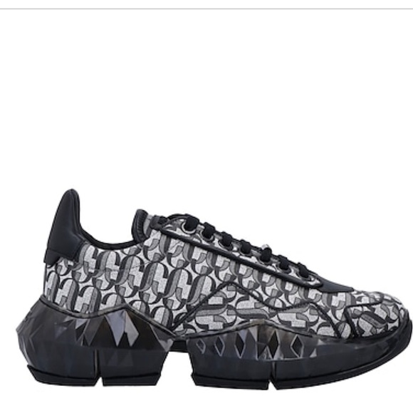 Jimmy Choo Women's Leather 'Diamond' Monogram Sneakers Silver Black - Picture 5 of 16